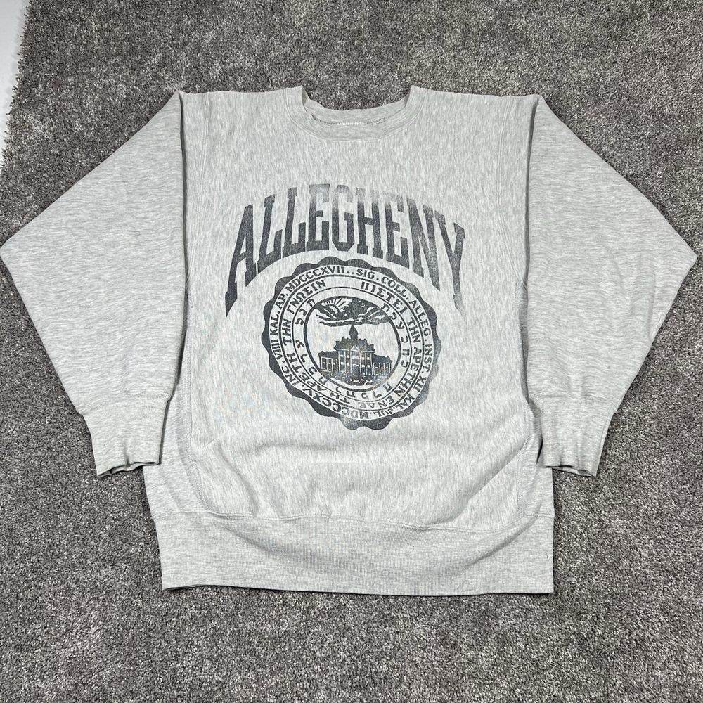 VINTAGE 80s CHAMPION REVERSE WEAVE CREWNECK GREY ALLEGHENY COLLEGE PENNSYLVANIA